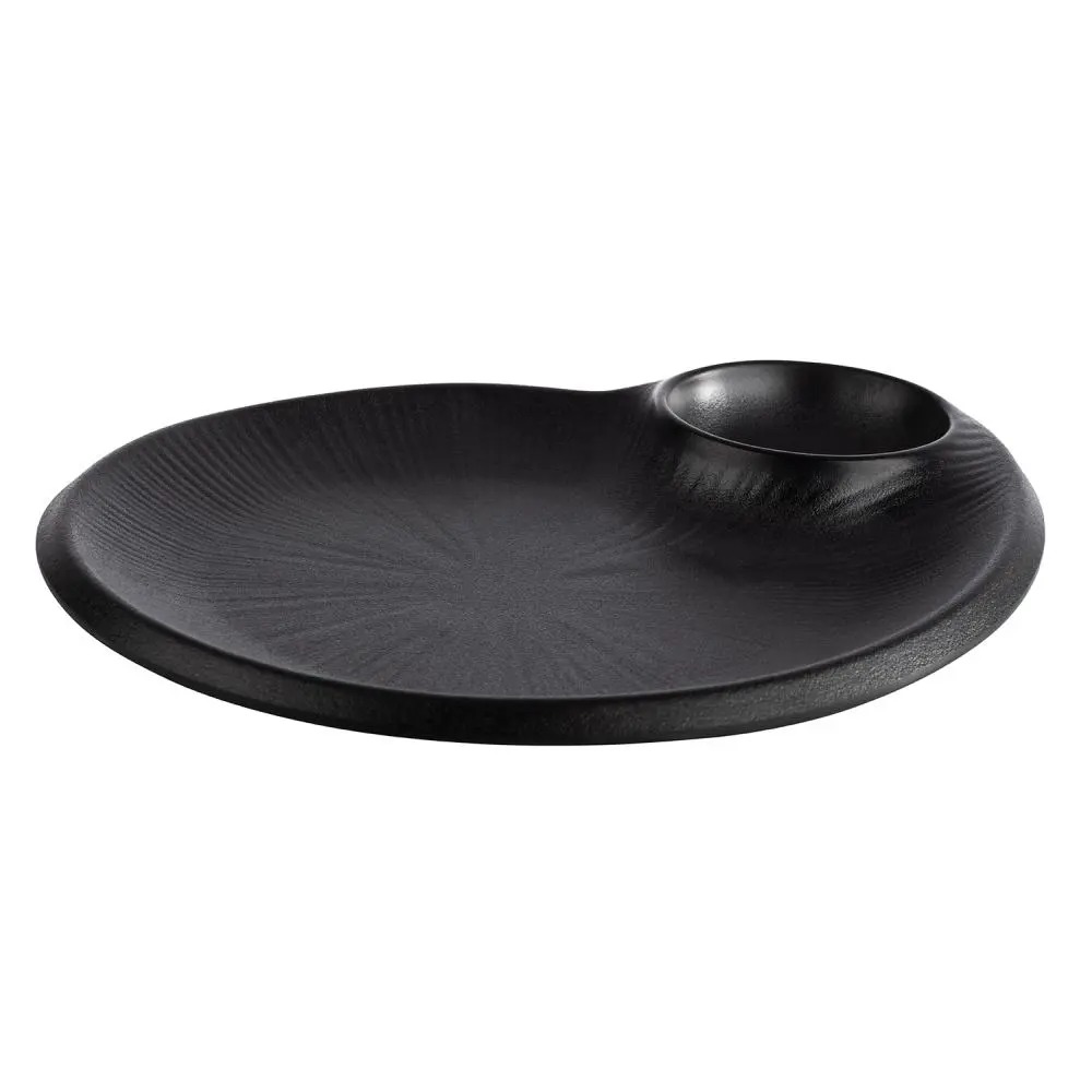 Plato Nero Con Salsera Melamina 24X20X2,5 Cm.