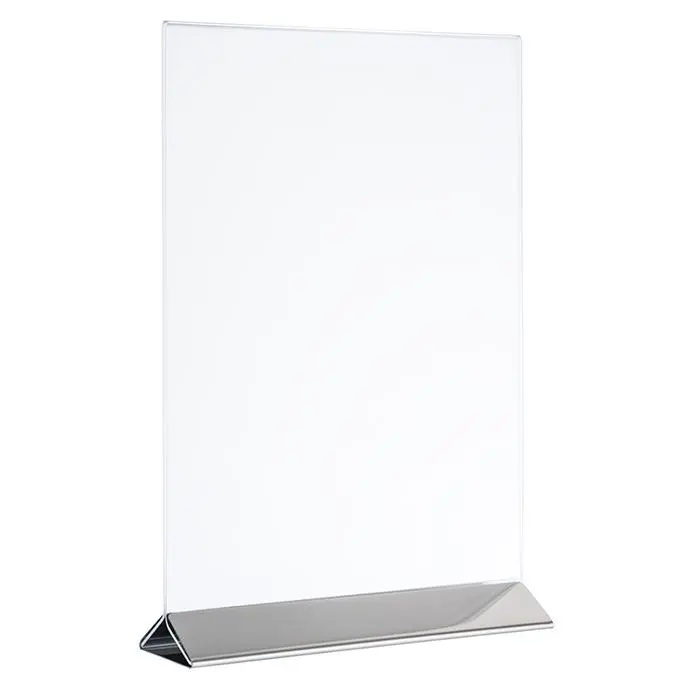 Porta Menu Acrilico Base Inox. 21X7X32 Cm.