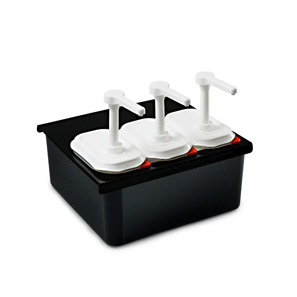 Dispensador Salsas Pp. C/Bomba Triple Base Negra Gn. 1/9 1,5 L.