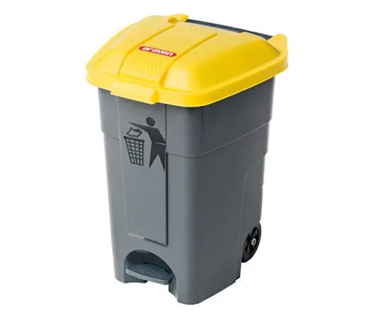 Cubo Basura Con Tapa Amarilla Pedal Y Ruedas 50 L. 46.7X43.5X62 Cm.
