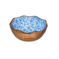 Ensaladera Madera / Ceramico Azul 30 Cm.