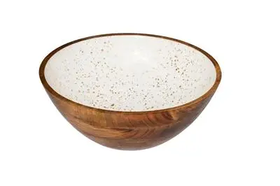 Ensaladera Madera / Ceramico Blanco 30 Cm.
