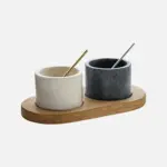 Set Degustacion 2 Boles De Marmol Base Madera