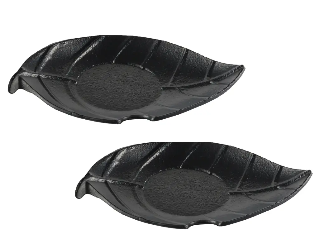 Set 2 Platos Hoja Para Tazas Hierro Fundido 