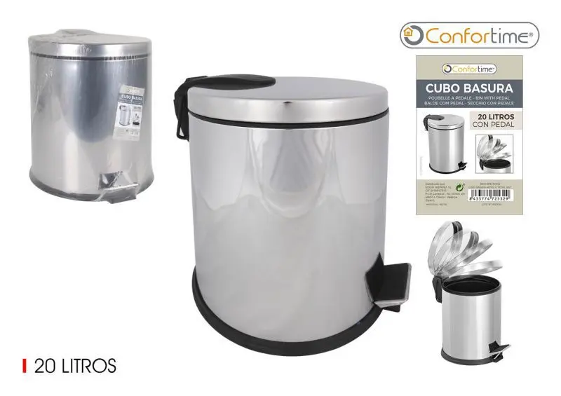 Cubo Basura C/Pedal Comfortime Inox. 20 L.