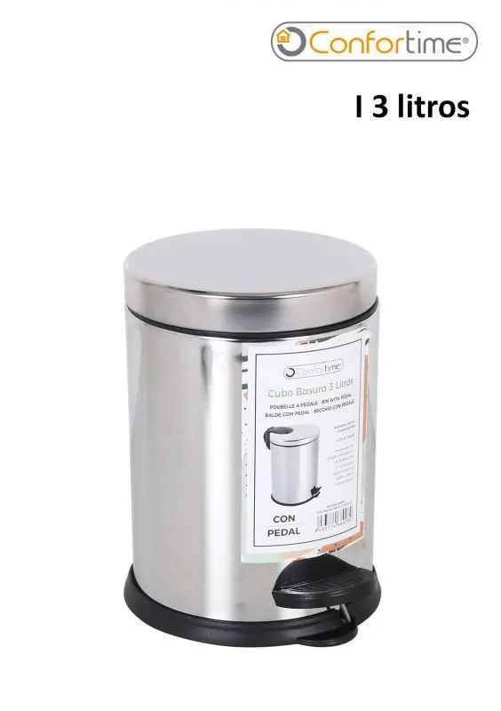 Cubo Basura Pedal Inox. Comfortime 3 L.