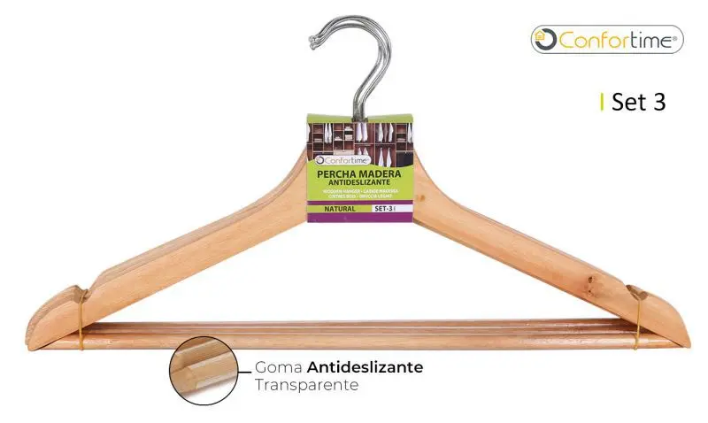 Percha Madera Comfortime Set 3 Unid.