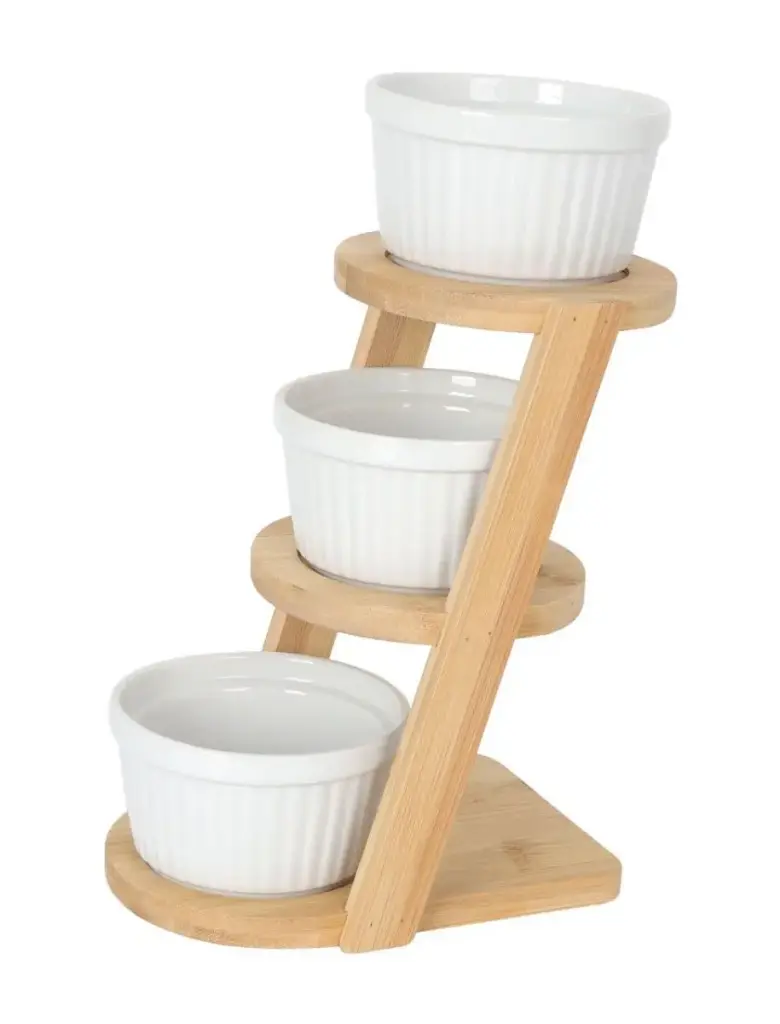 Soporte Degustacion Madera 3 Ramequines B2037V 17X12X24 Cm.