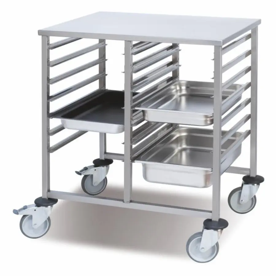 Carro Gn. 1/1 Inox. Bajo Doble 7+7 Guias