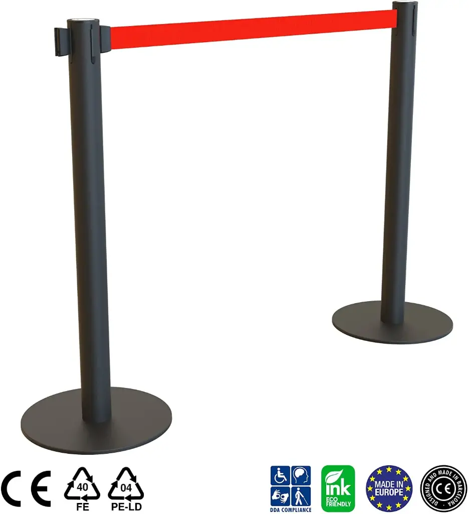 Poste Separador Cinta Retractil Negro