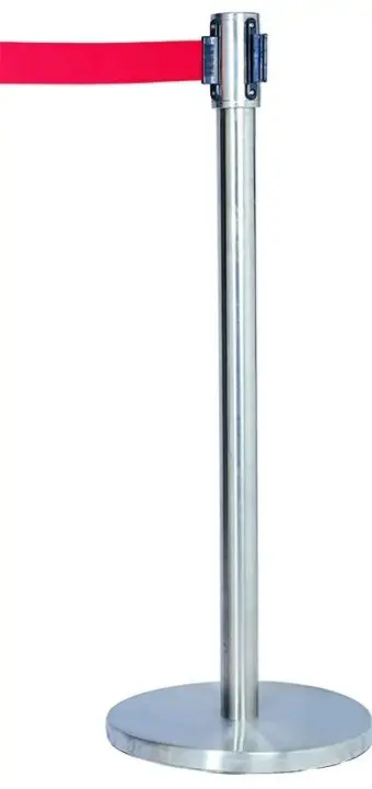 Poste Separador Inox. Cinta Retractil Roja