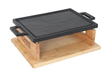 Parrilla Sobremesa Fundicion Base Madera 30X22 Cm. Quemador