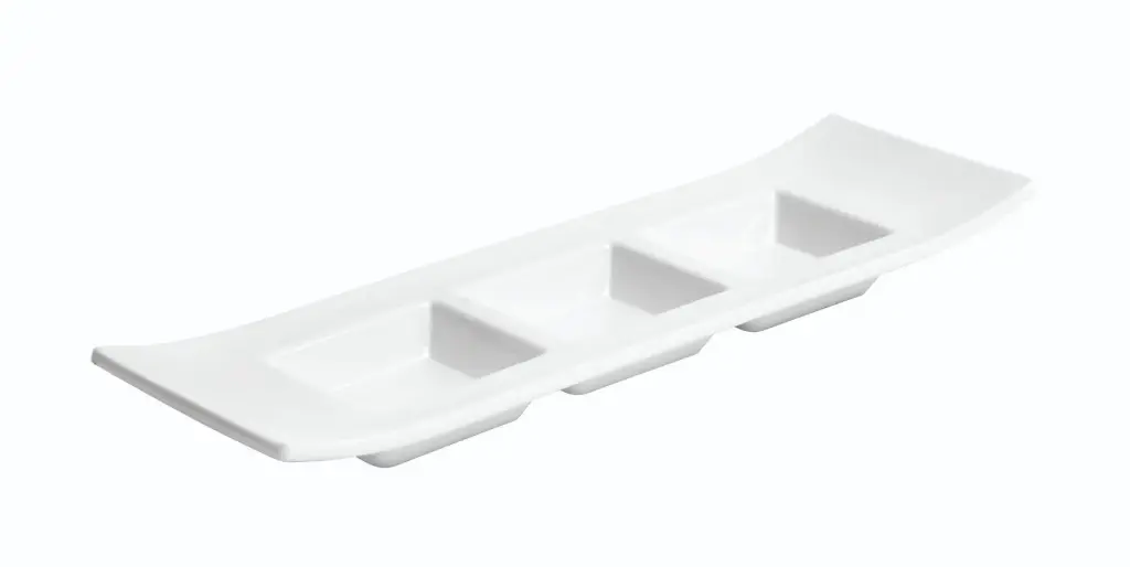 Fuente Rectangular Crazy 3 Compartimentos Melamina Blanca 29X9X3,3 Cm.