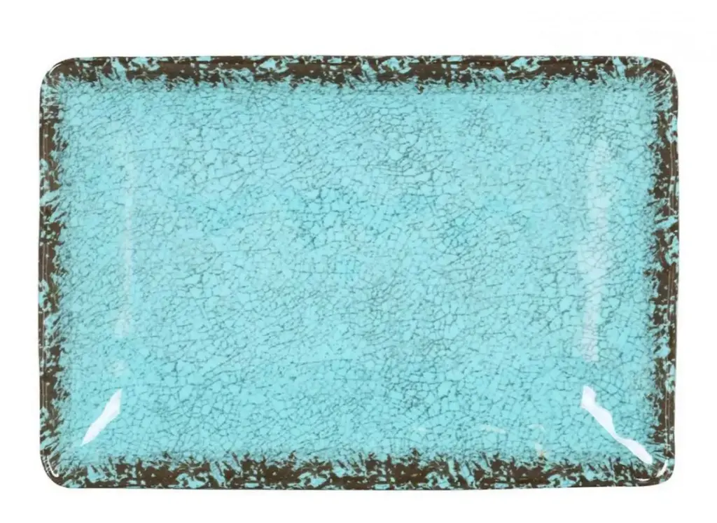 Fuente Rectangular Guayaba Azul Melamina 25X17X3.5 Cm.