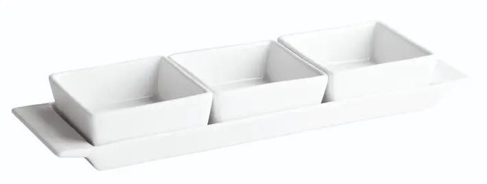 Soporte Porcelana C/3 Bol Ming 8X8X3,5 Cm. 30X9X2 Cm.