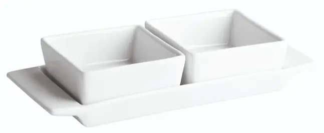 Soporte Porcelana C/2 Bol Ming 8X8X3,5 Cm. 22X9X4 Cm.