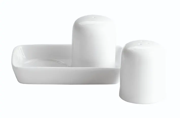 Juego Salero Y Pimentero C/Bandeja Porcelana 12X7X6 Cm.
