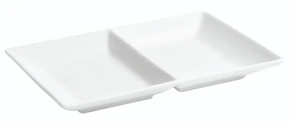 ZZ26 Fuente Rectangular Ming 2 Comportimentos Porcelana 20X13X2 Cm.