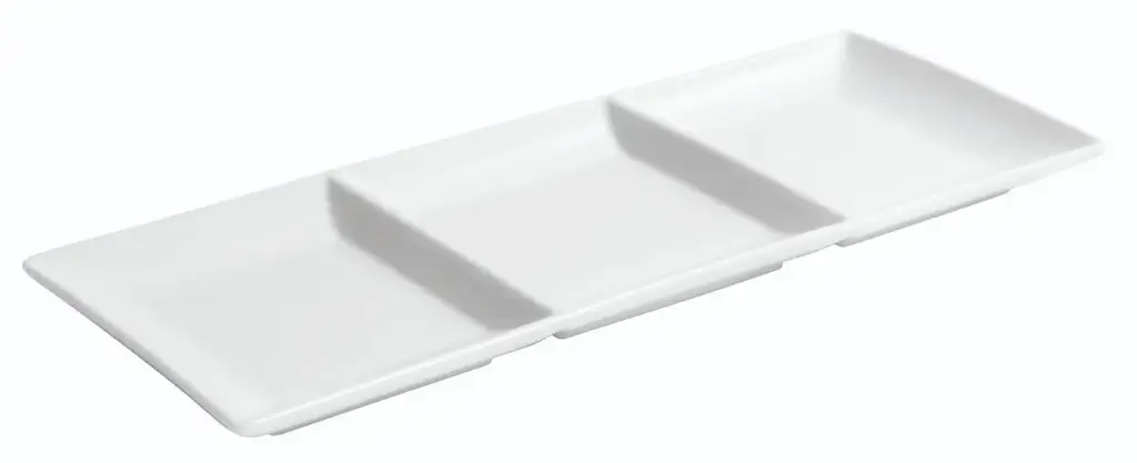 Fuente Rectangular Ming 3 Compartimentos Porcelana 30X12X2 Cm.