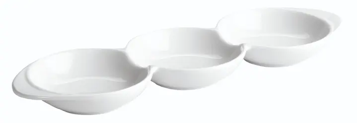 Fuente Degustacion 3 Compartimentos Porcelana Blanca 29X9X2,5 Cm.