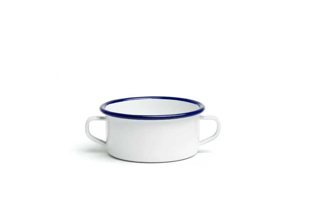 Cazuela Enamel Blanca Filo Azul C/Asas 10 Cm.