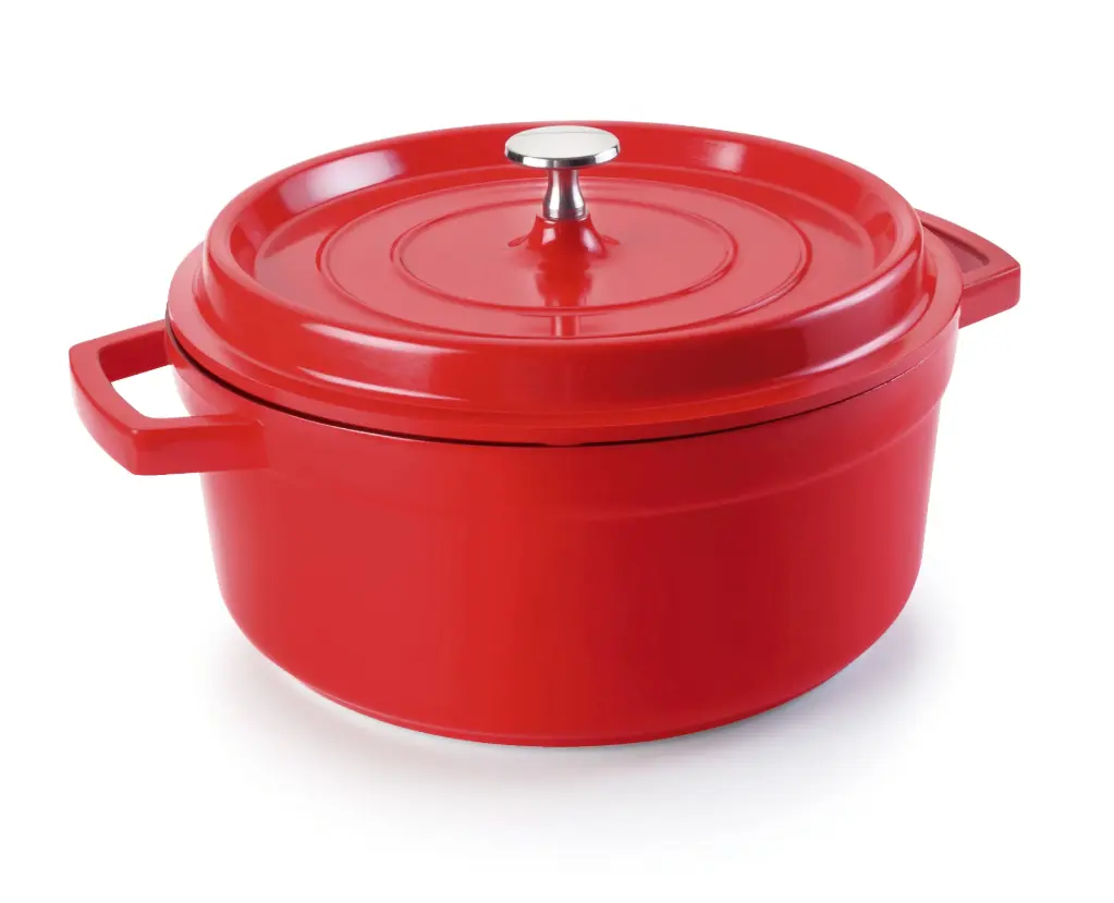 Cacerola Aluminio Fundido Roja Redonda C/Tapa 14 Cm.