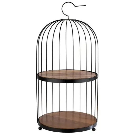 [33206] Soporte Buffet 2 Alturas Acero / Madera Birdcage 26X54 Cm.