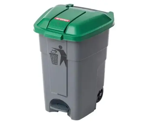 [71215] Cubo Basura C/Pedal Y Ruedas Verde 50 L.