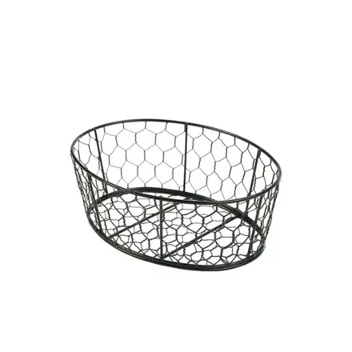 [WB2317BK] Cesta Degustacion Alambre Negra Oval 23X17X10