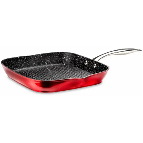 [323-27] Sarten Asador Cuadrado Rojo Aluminio Fundido Full Induccion 27X27 Cm.   
