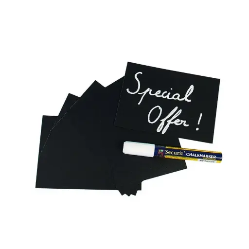 [TAG-A6-WT] Cartel Peana Negro 10x15 cm. 20 Unid. Con Rotulador