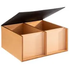 [11713] Zz26 Caja Buffet Madera Natural Con Tapa 2 Compartimentos 36X33,5X16 Cm.