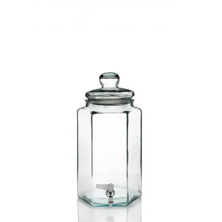 [V100215] Zz26 Tarro Hexagonal C/Tapa Y Grifo 6.5 L. 39 Cm.