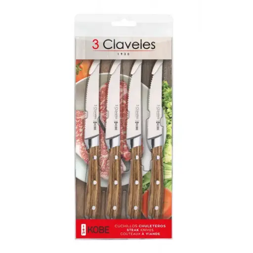 [01046] Set 4 Cuchillos Chuleteros Kobe 11.5 Cm