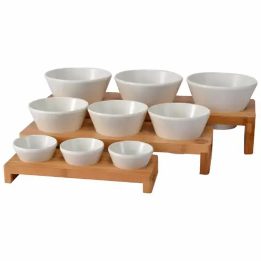 [P22222] Soporte Madera Bambu 3 Boles Melamina 49,5X16X8,5 Cm.