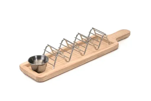 [P41004] Soporte Tacos Inox. Con Base Madera