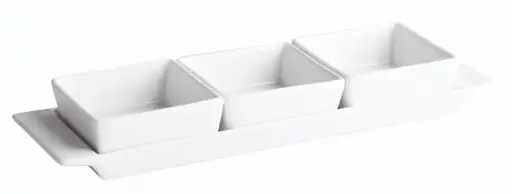 [B2359] Soporte Porcelana C/3 Bol Ming 8X8X3,5 Cm. 30X9X2 Cm.