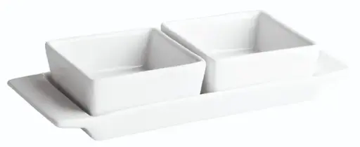 [B2360] Soporte Porcelana C/2 Bol Ming 8X8X3,5 Cm. 22X9X4 Cm.