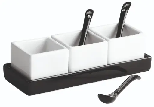 [B1532] Zz26 Juego 3 Salseras Cebra C/Bandeja 5X5X4 Cm 5 Cl.