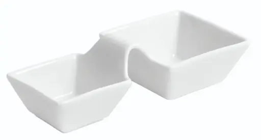[B1933] Bol Ming 2 Compartimentos Porcelana Blanco 17X8X4 Cm.