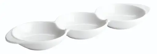 [B2703] Fuente Degustacion 3 Compartimentos Porcelana Blanca 29X9X2,5 Cm.