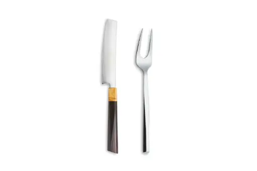 [12001] Set Cuchillo Chuletero Kaji Con Tenedor Caja Madera