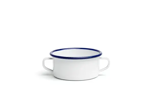 [7525] Cazuela Enamel Blanca Filo Azul C/Asas 10 Cm.