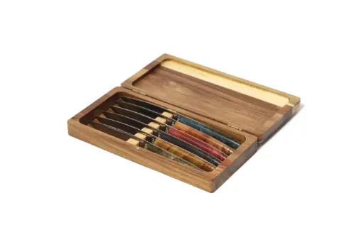 [11993] Caja Madera Con 6 Chuletero Saja Colores Variados