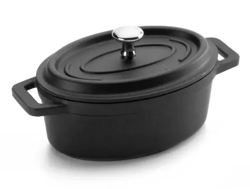 [25912] Cacerola Aluminio Fundido Negra Oval C/Tapa 12X8.5 Cm. 